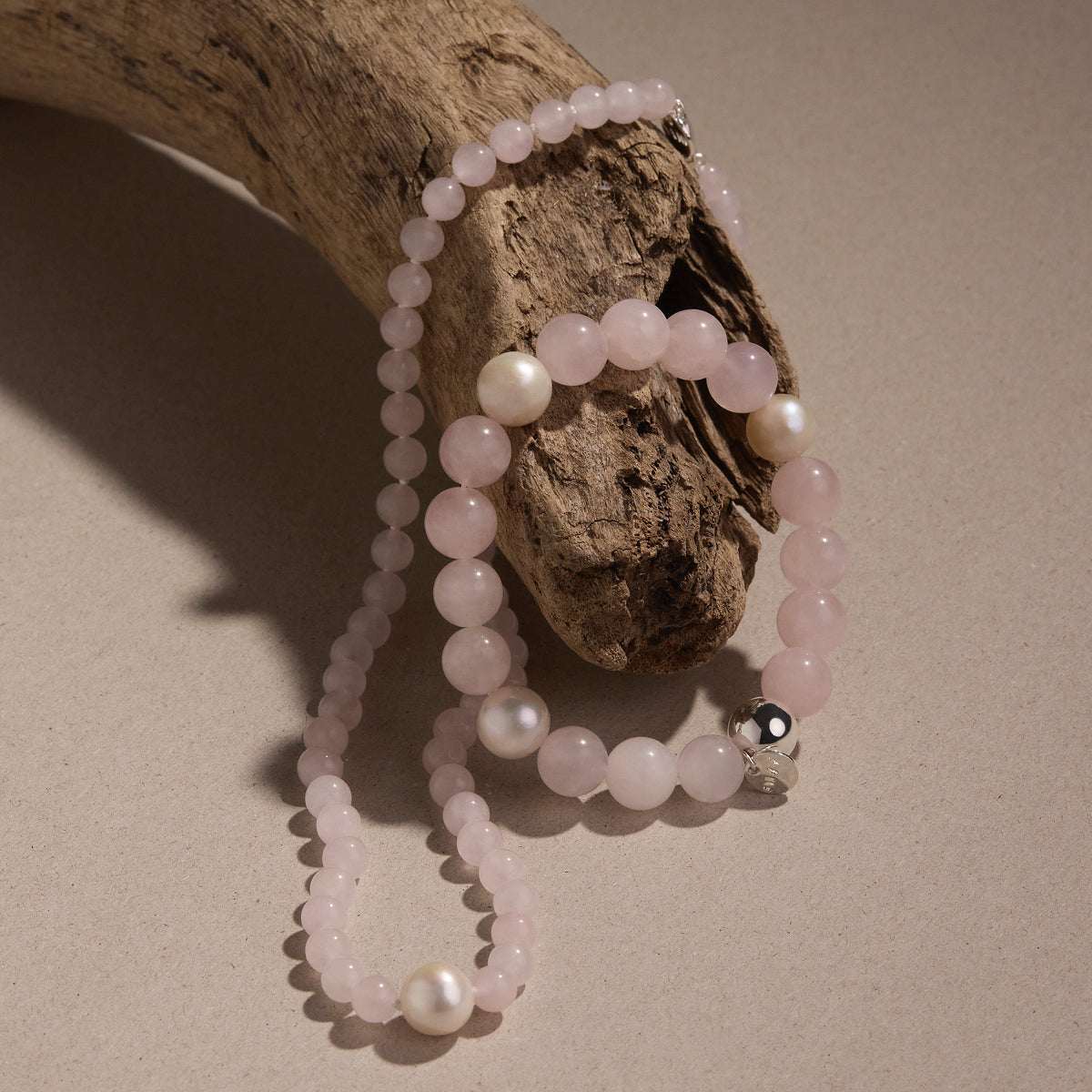 Sunset Rose Quartz & Pearl Necklace