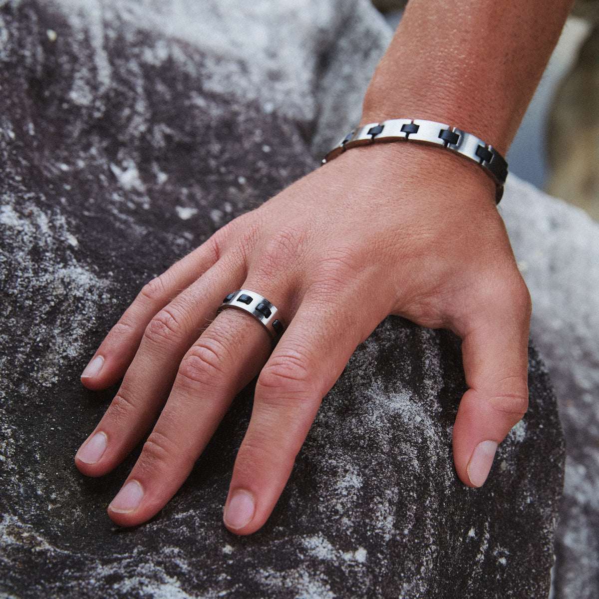 Equity Men's Steel & Leather Ring