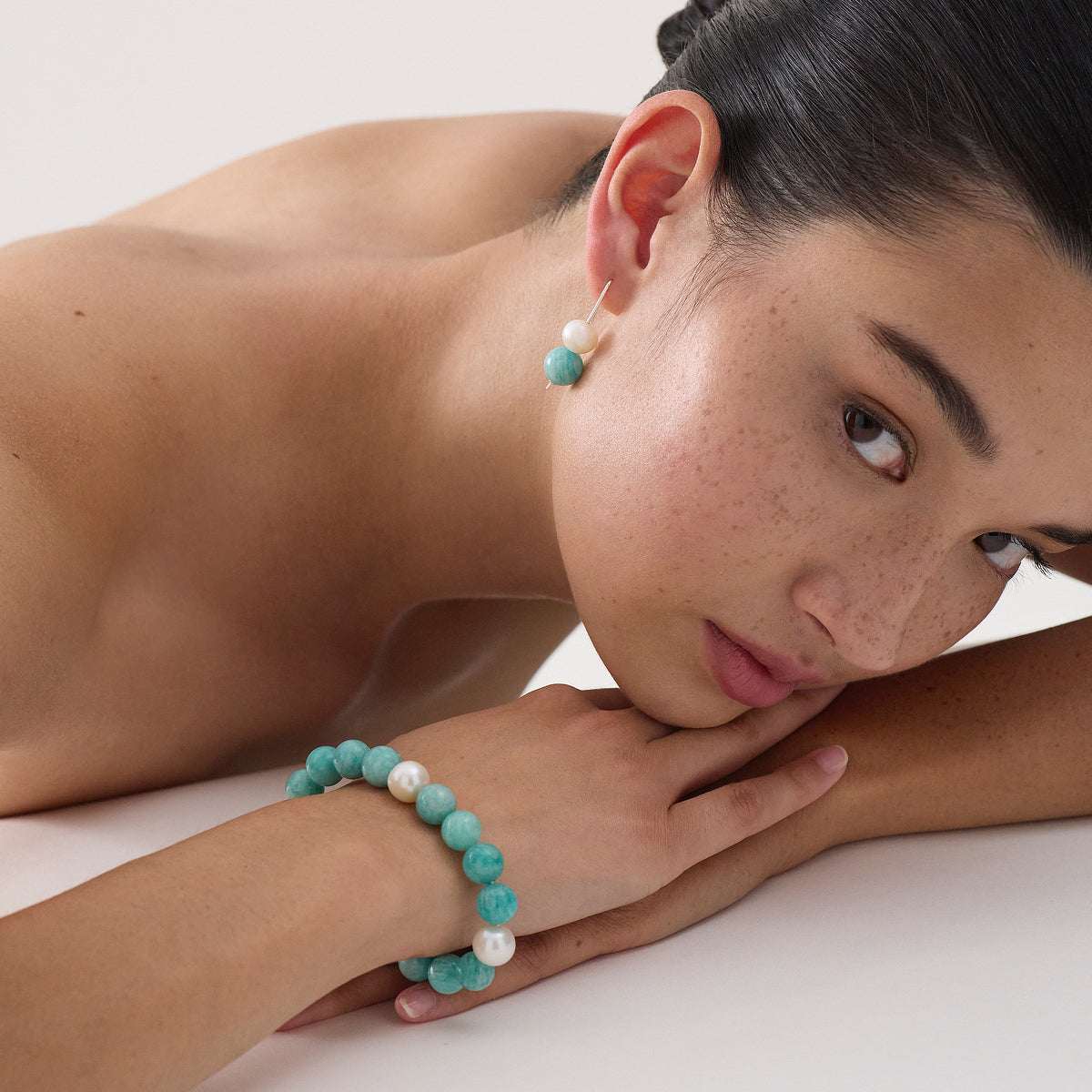 Sunset Amazonite & Pearl Stretch Bracelet