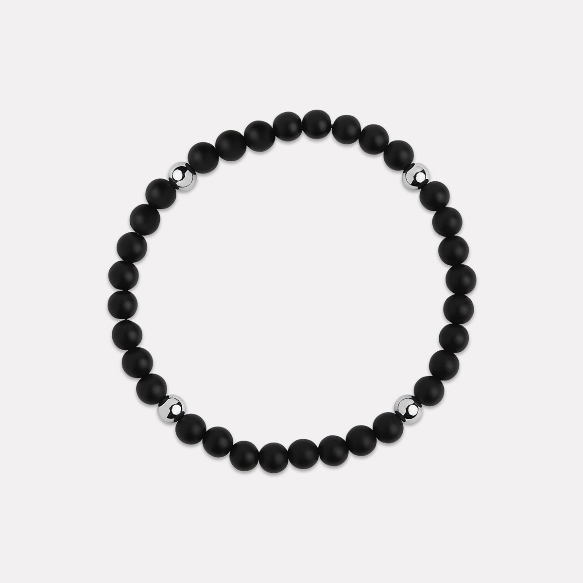 Apollo Men's 6mm Matt Onyx & Steel Elasticated Stretch Bracelet