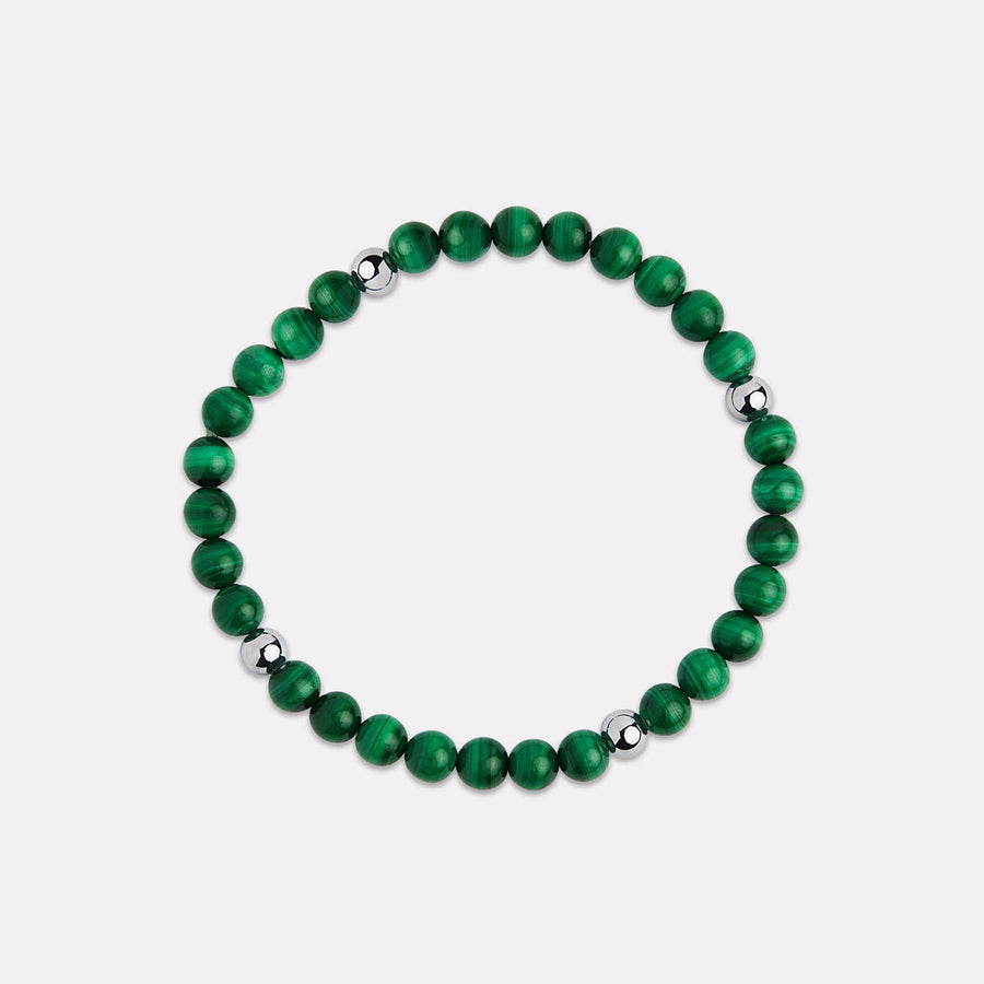 Apollo Men's 6mm Malachite Steel Elasticised Stretch Bracelet