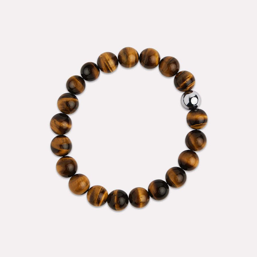 Apollo Men's 10mm Tiger's Eye Steel & Elasticised Bracelet