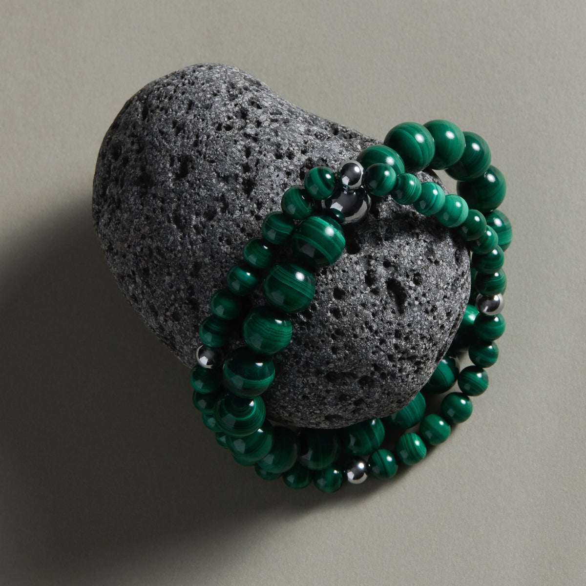 Apollo Men's 10mm Malachite & Steel Elasticised Stretch Bracelet