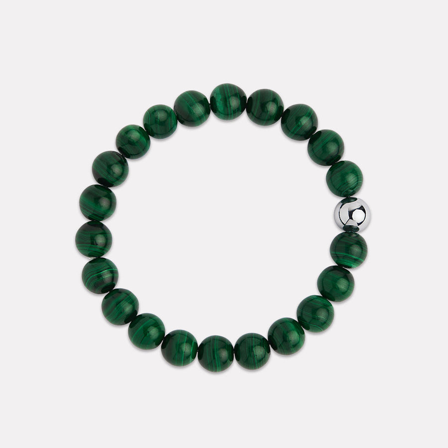 Apollo Men's 10mm Malachite & Steel Elasticised Stretch Bracelet