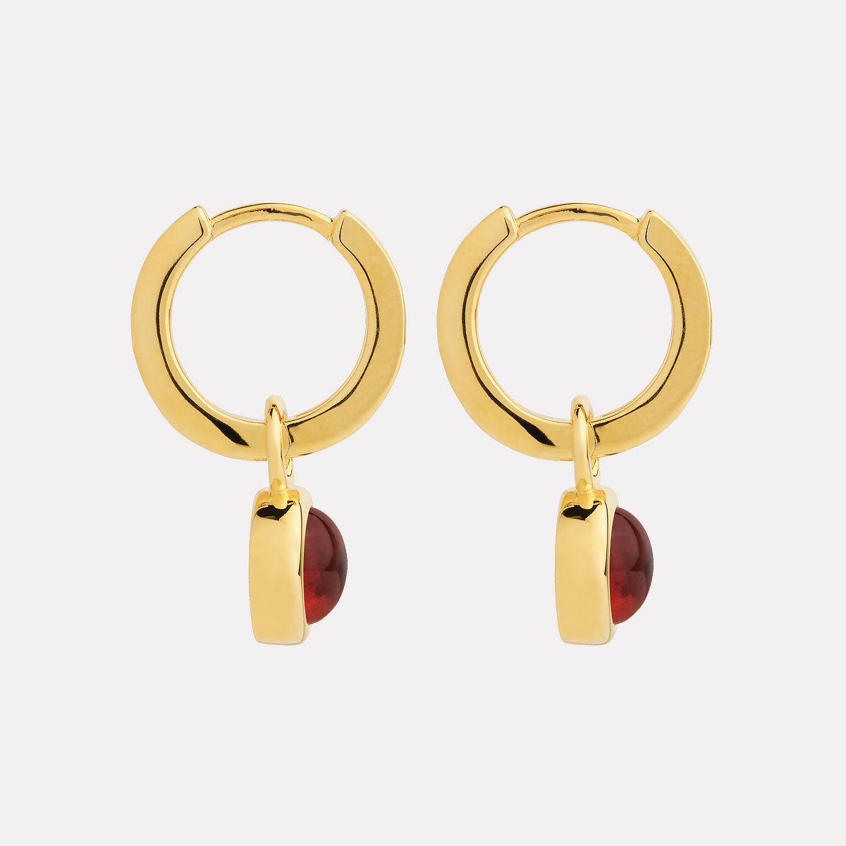 Solace Yellow Gold Garnet Huggie Earrings