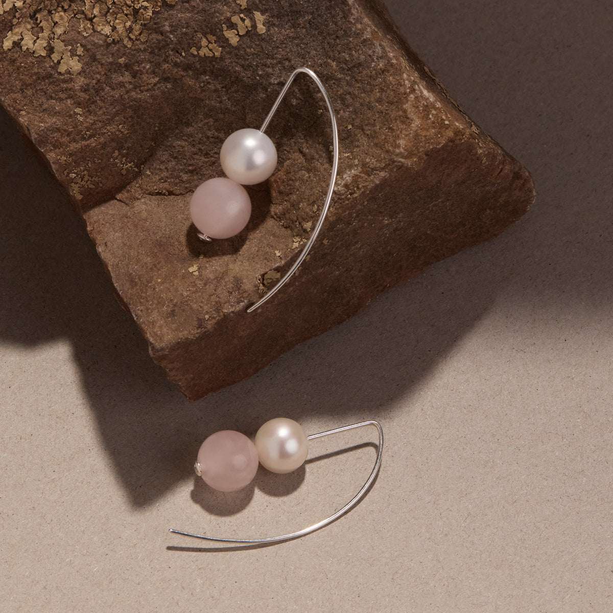 Sunset Rose Quartz & Pearl Earrings