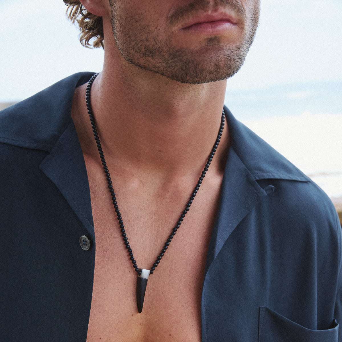 Nomad Men's Steel & Black Agate Necklace