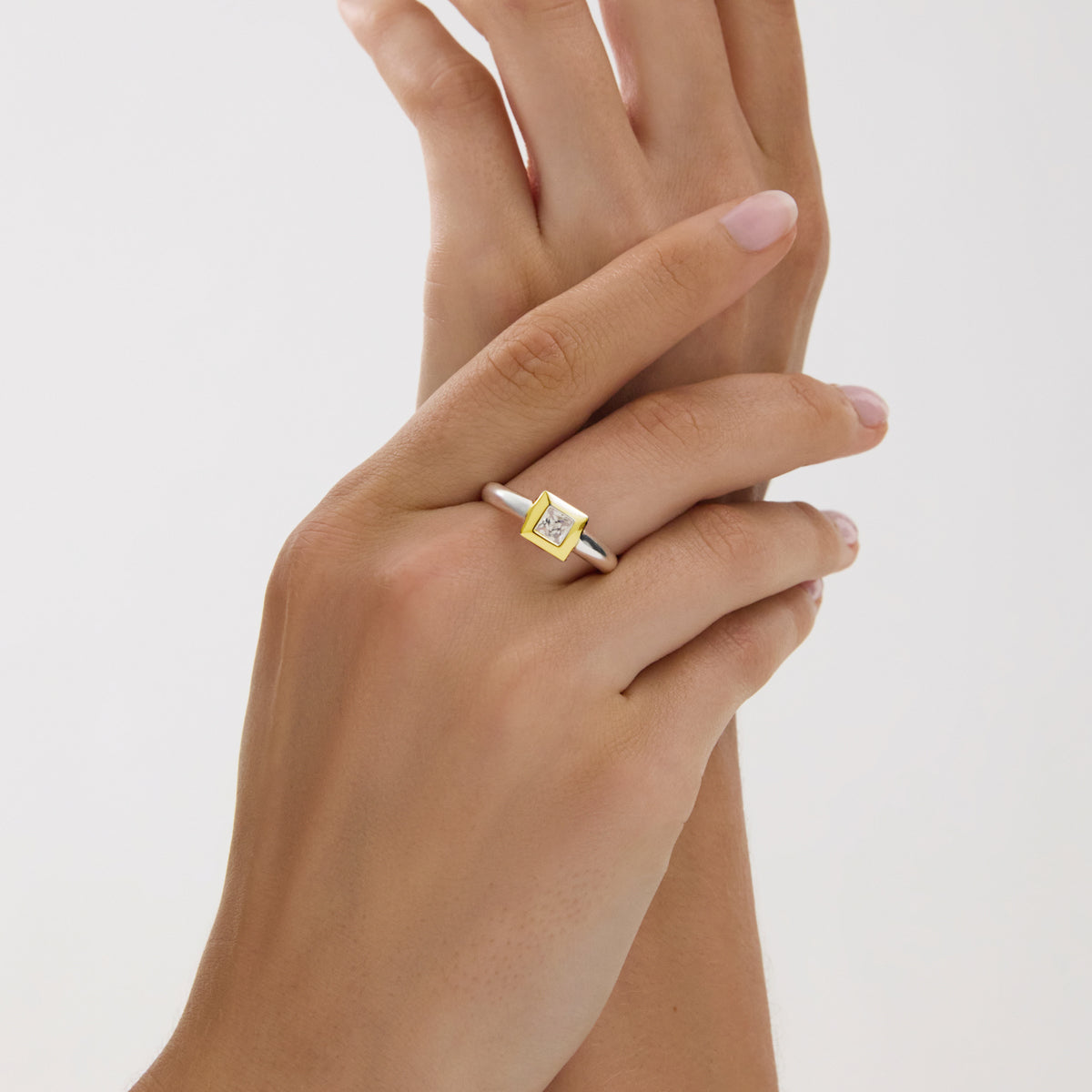 Halo 2-Tone Cubic Zirconia Ring