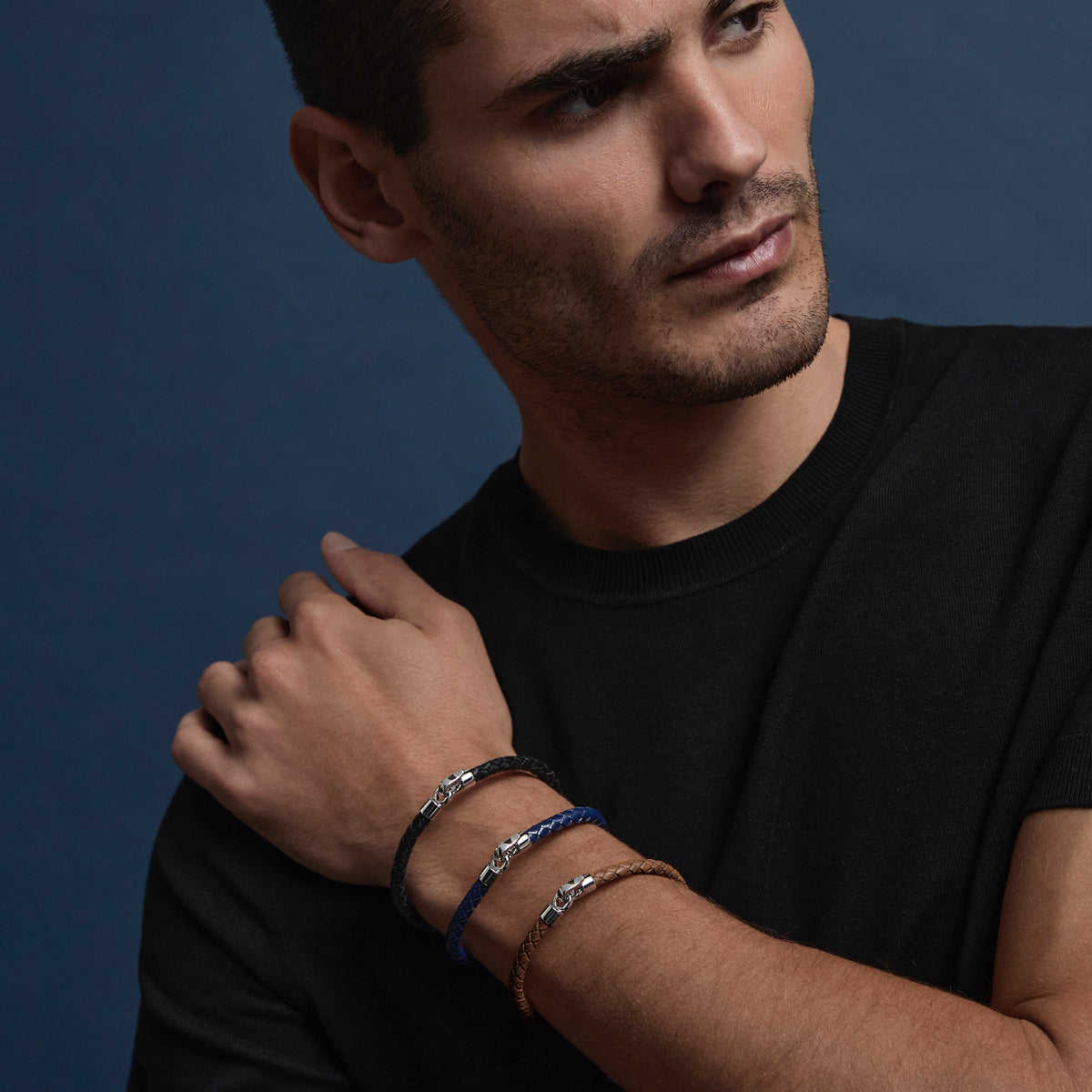 The Mariner Men’s Tan Plaited Leather and Steel Bracelet