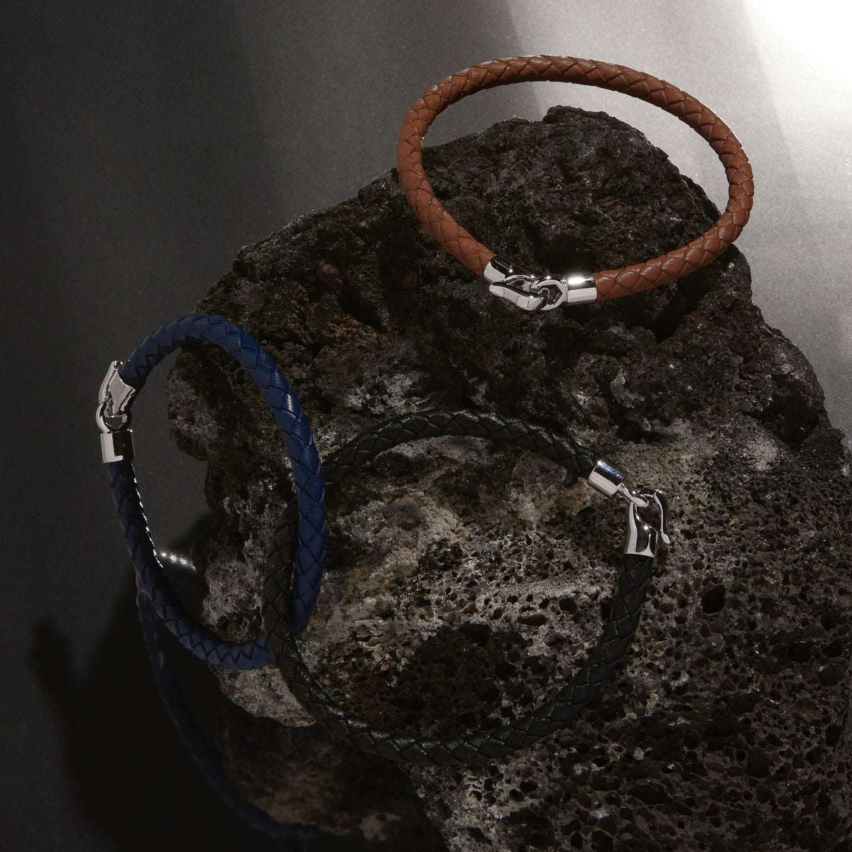 The Mariner Men’s Navy Plaited Leather and Steel Bracelet
